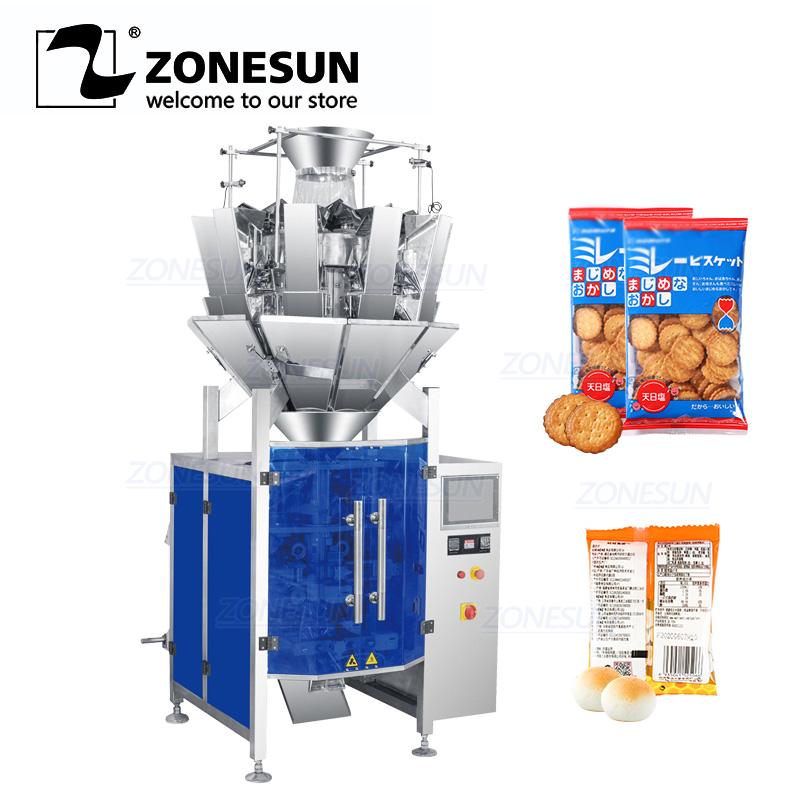 ZONESUN ZS-GFKL420 Автоматическая машина для взвешивания, наполнения и запайки чипсов, гранул, печенья, риса, 10 головок, машина для формования пакетов и упаковки