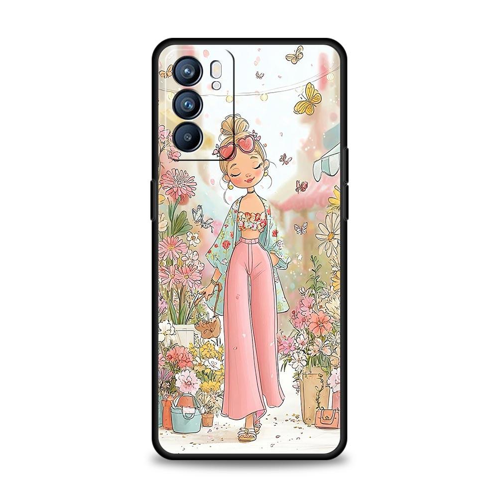 Мультяшный чехол для телефона с девочкой для Oppo A17 A31 A54 A57 A78 A79 A98 Find X5 X6 Reno 6 7 8 10 11 12 13 F Pro 5G Мягкий ТПУ чехол Funda Сумка