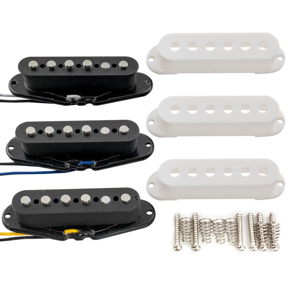 Звукосниматели Musiclily Pro ST-60SE Alnico 5 для гитары, одинарные катушки, со смещенными магнитополюсами (Шея/Средний/Мост) для электрогитар Strat, белый (Набор из 3 шт.)