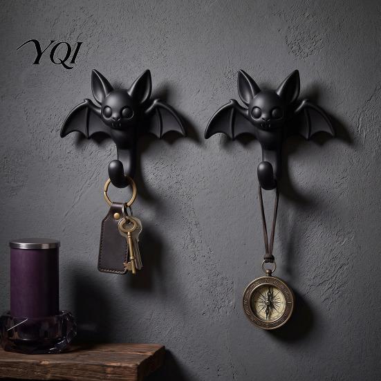 Small Space Storage Organizers 2Pcs 3D Printed Bat Hanging Hooks, Decorative Wall Hangers for Keys Mounted Hooks Bedroom Towels Bags, Adhesive