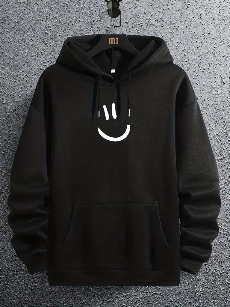 2024 NEW Men's Hooded Sweatshirt, Spring/autumn Cute Smile Graphic Print Hoodies For Big & Tall Males, Men's Clothing, Plus Size