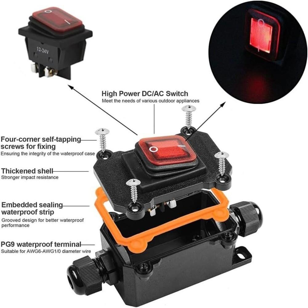12V-24V Marine Rocker Switch 110V-220V High Current Connetor Inline Power Cord Switch