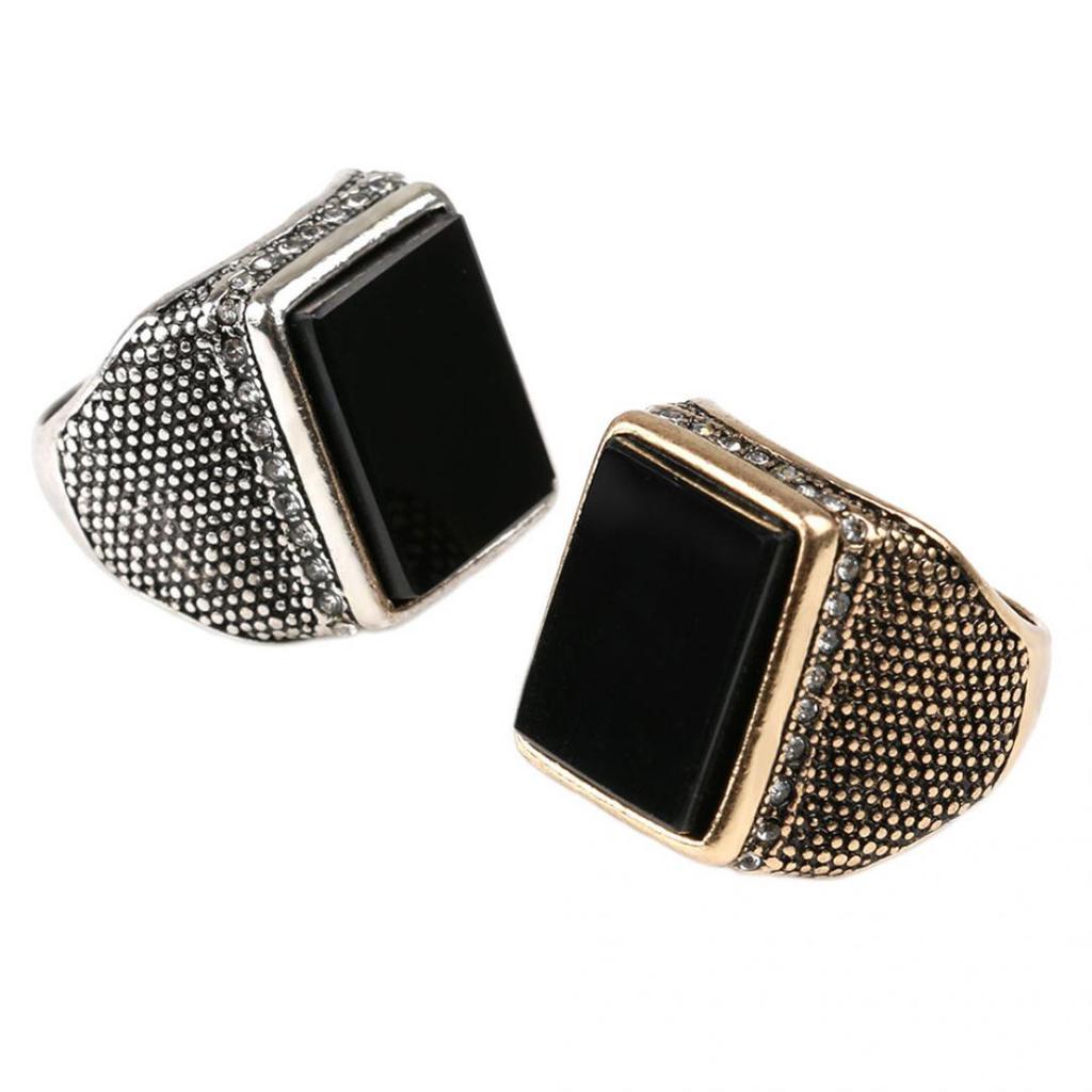 Luxury Middle East Large Square Rhinestone Men Finger Ring Jewelry Decor Gift