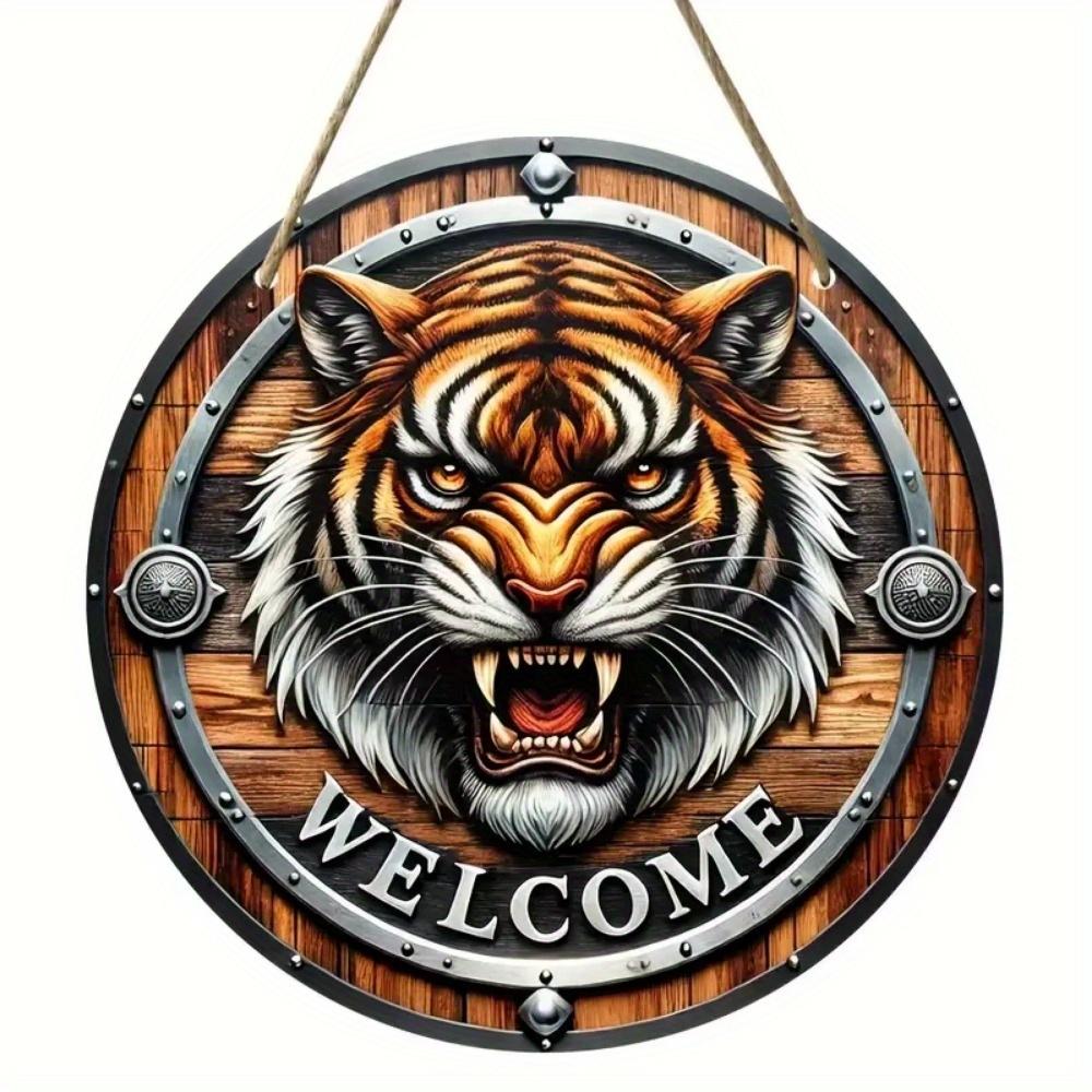 1 шт. 2d плоский деревенский стиль приветственный круглый деревянный знак - 20 см, животная тематика, подходит для домашнего зала, сада, бара, кафе, двери, украшения забора, подарка