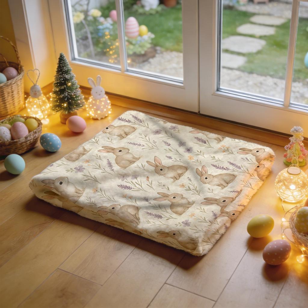 130*150cm Easter Flannel Bunny And Flower Digital Print Blanket, Bed Blanket, Small Dispenser