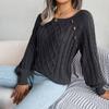 Women's Fashion Casual Solid Color Square Neck Button Cable Knit Pullover Sweater