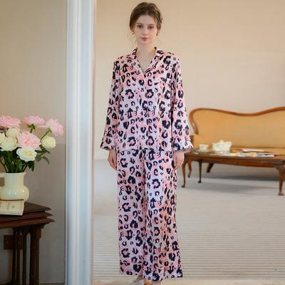 Пижамный костюм Ice Silk женский весенний тонкий свободный высококачественный принтованный брючный костюм с длинными рукавами верхняя домашняя одежда