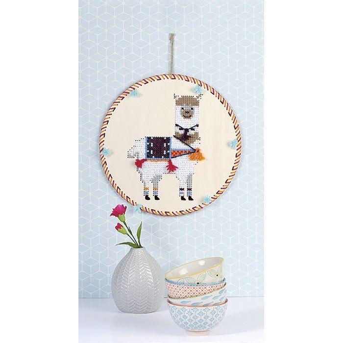 Suspension en bois à broder - Lama 22 x 22 cm