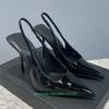 Slip On Back Strap Slingback Thin High Heels Patent Leather Square Shallow Women Pumps Pointed Toe Sexy Sandasl Pumps