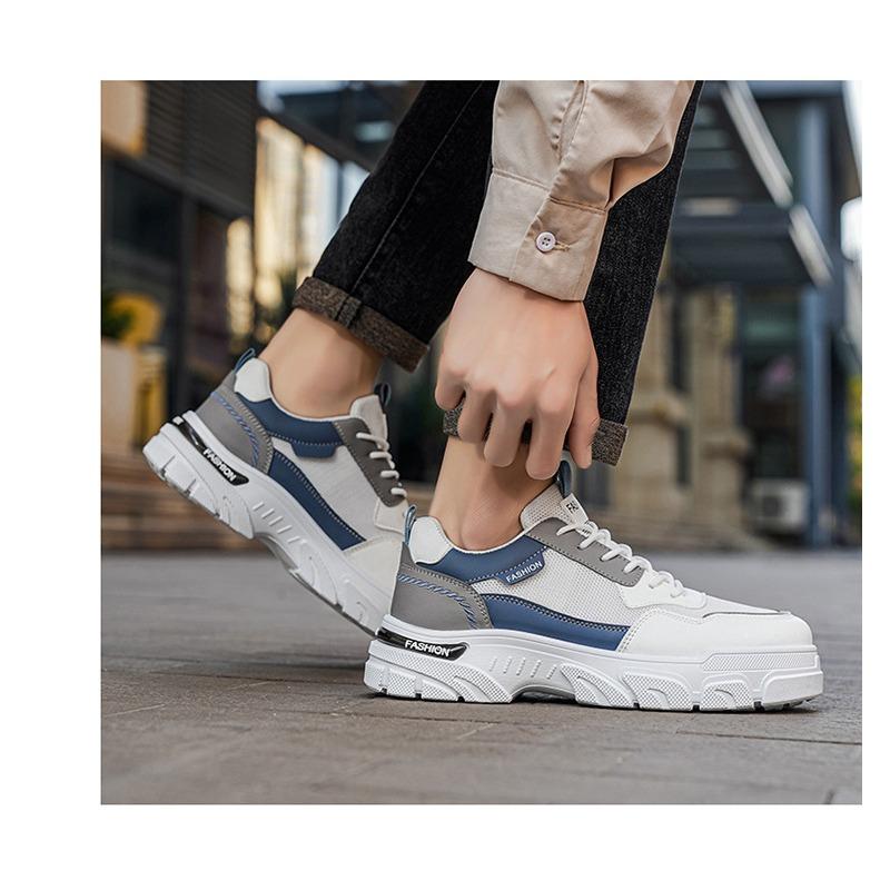 Men S Trendy Casual Mesh Thick Sole White Youth Sneakers