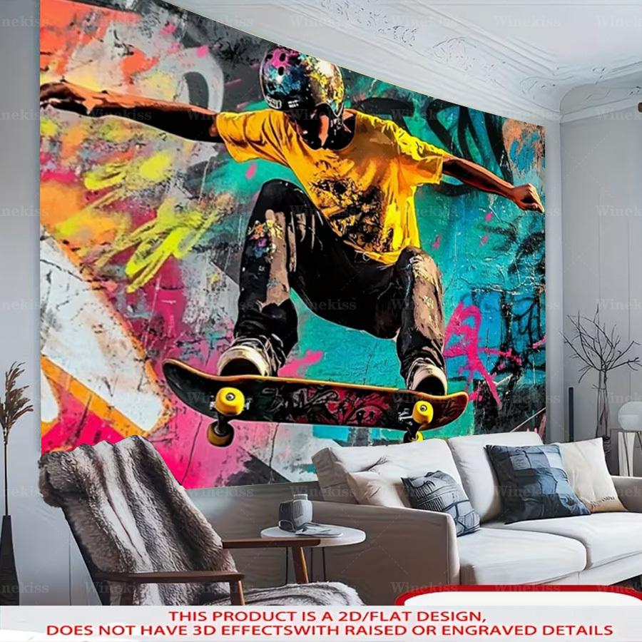 1pc 2D Flat Graffiti Theme Backdrop Decorative Banner Indoor Outdoor Backdrop For Garden Patio Holiday Celebration Party Wall Decor