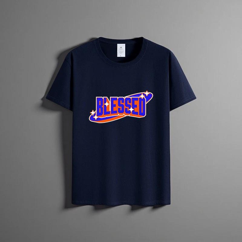 Летняя новая универсальная футболка унисекс из чистого хлопка, модная повседневная футболка с круглым вырезом, дышащая, свободного кроя, с принтом, с короткими рукавами