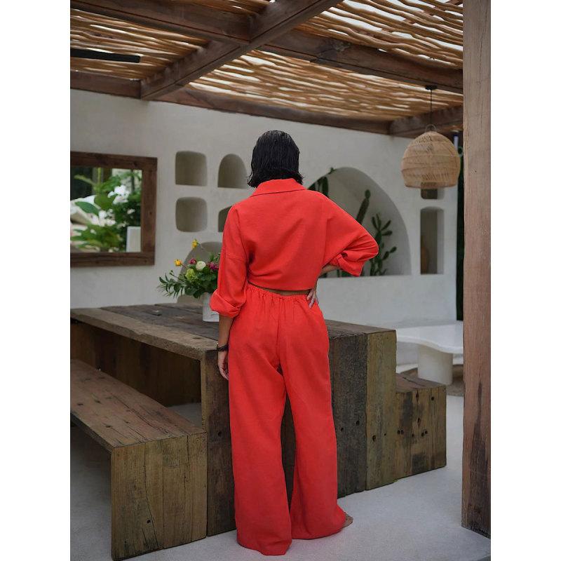 Tooxika Ladies Новый свободный комплект из хлопковой рубашки и широких брюк