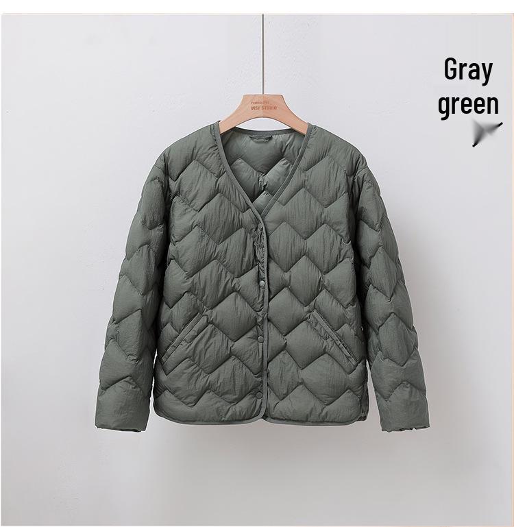 Женский легкий пуховик с V-образным вырезом, 2025: Повседневная, без воротника, короткая, верхняя одежда больших размеров