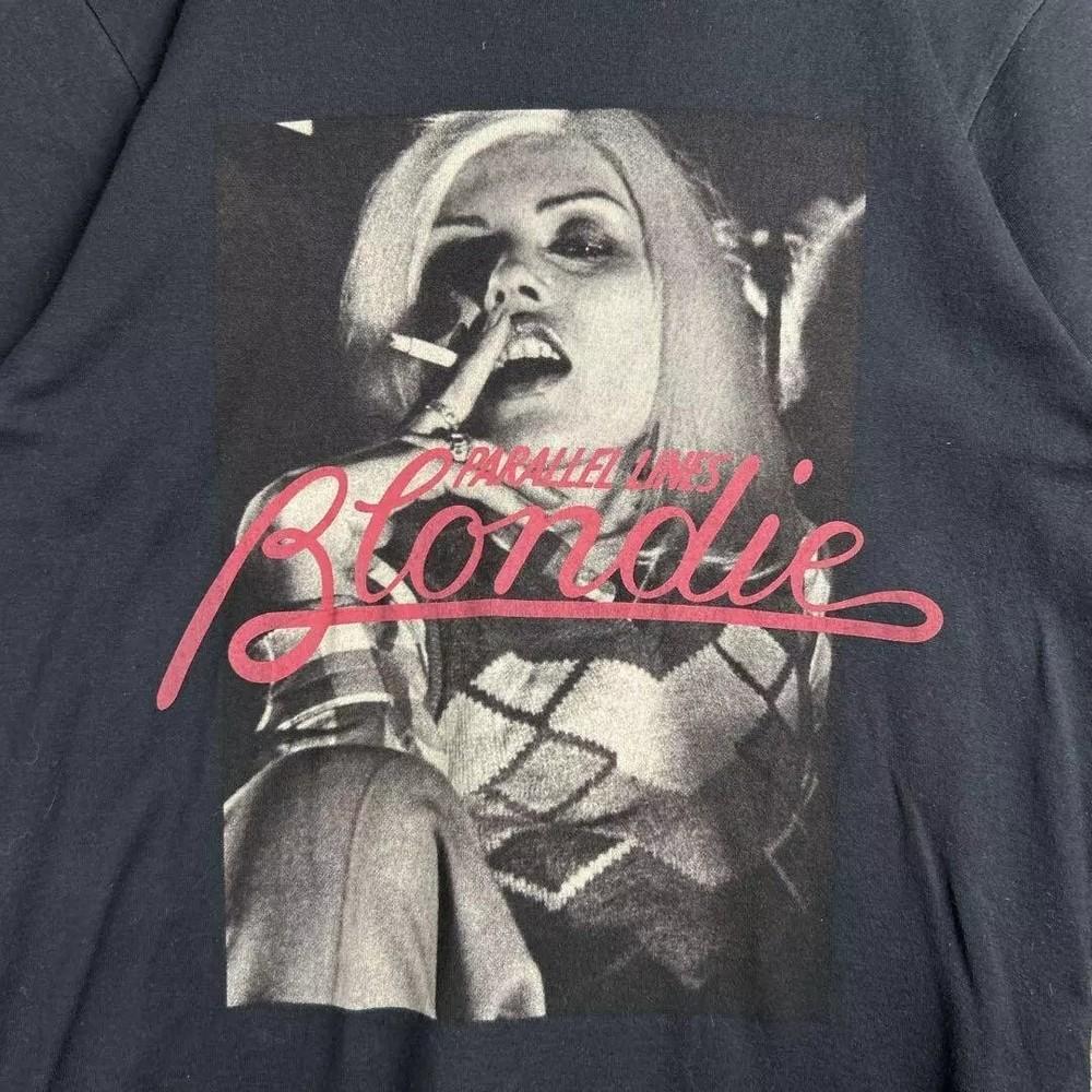 Ремейк 90-х Blondie Базовый стиль Черная Короткий рукав Унисекс Мужчины Женщины Унисекс Футболка