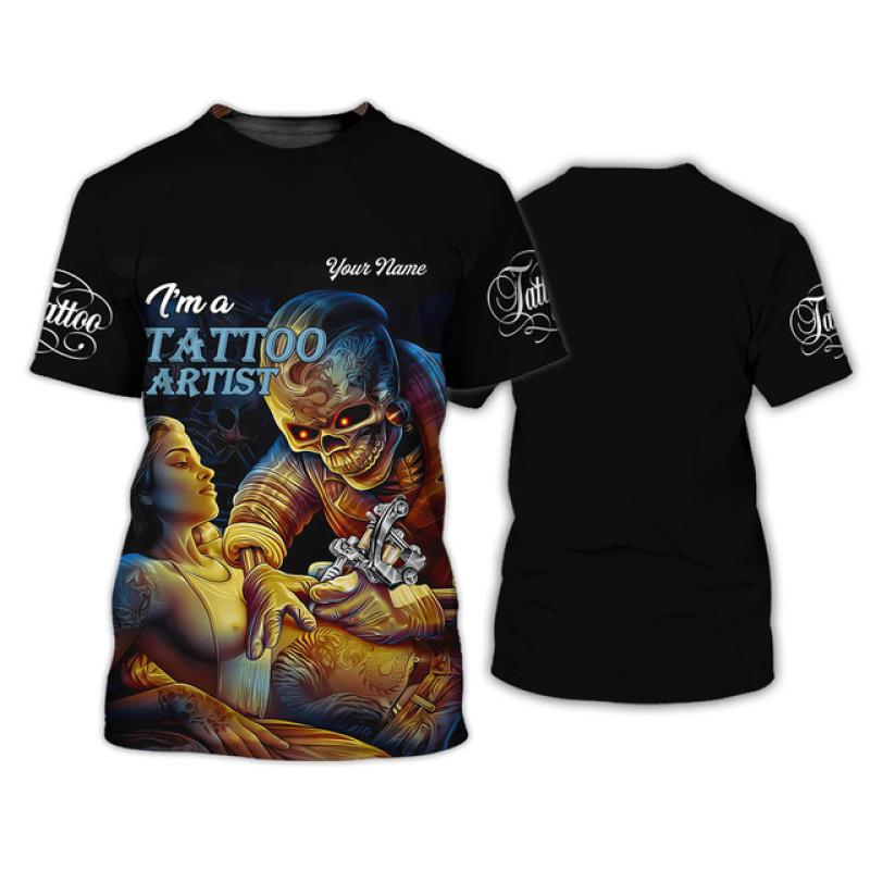 Футболка для мужчин с забавной татуировкой в ​​стиле Харадзюку, уличная одежда для отдыха, большие топы с короткими рукавами и круглым вырезом, модные трендовые футболки с принтом на заказ