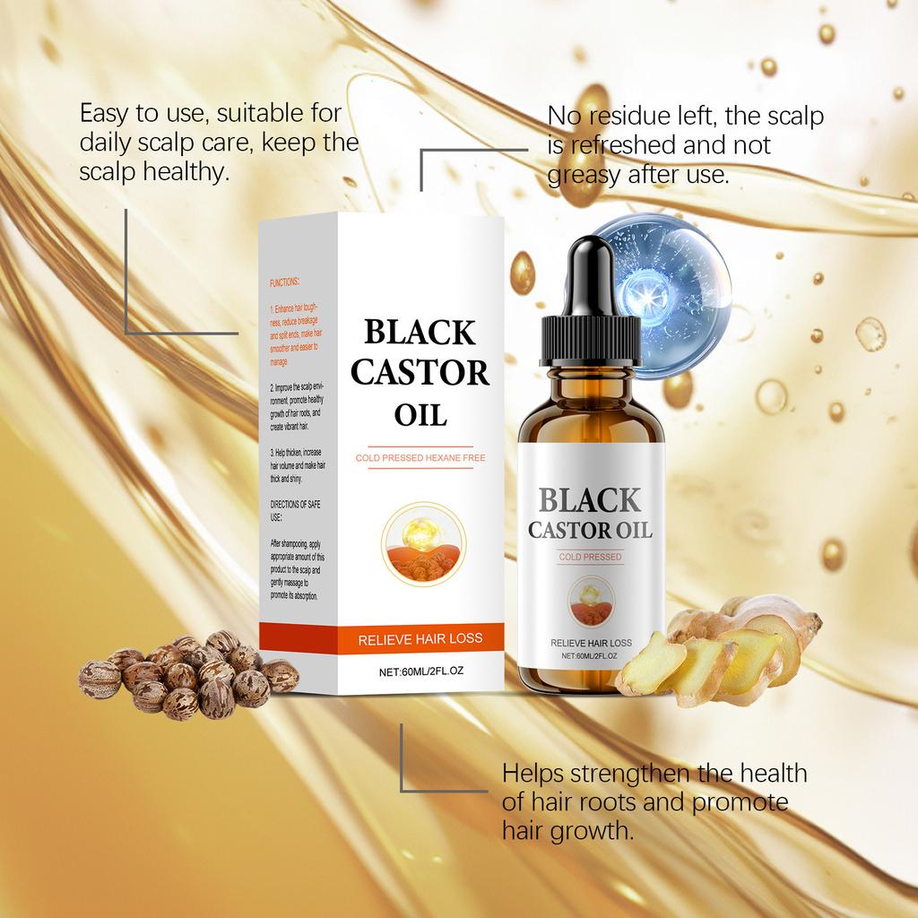Черное касторовое масло для роста волос питает кожу головы и способствует здоровому росту волос и питательному уходу 60 мл