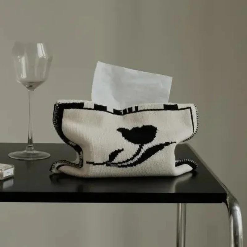 Nordic Ins Сердцевидный узор Вязаная сумка для салфеток Гостиная Настольная коробка для салфеток Хранение бумаги Настольный декоративный чехол для салфеток Коробка для бумаги