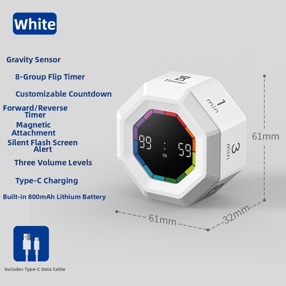 Gravity Sensing Octagon Digital Flipping Timer Rotation Timing Visual Countdown Clock For Cooking