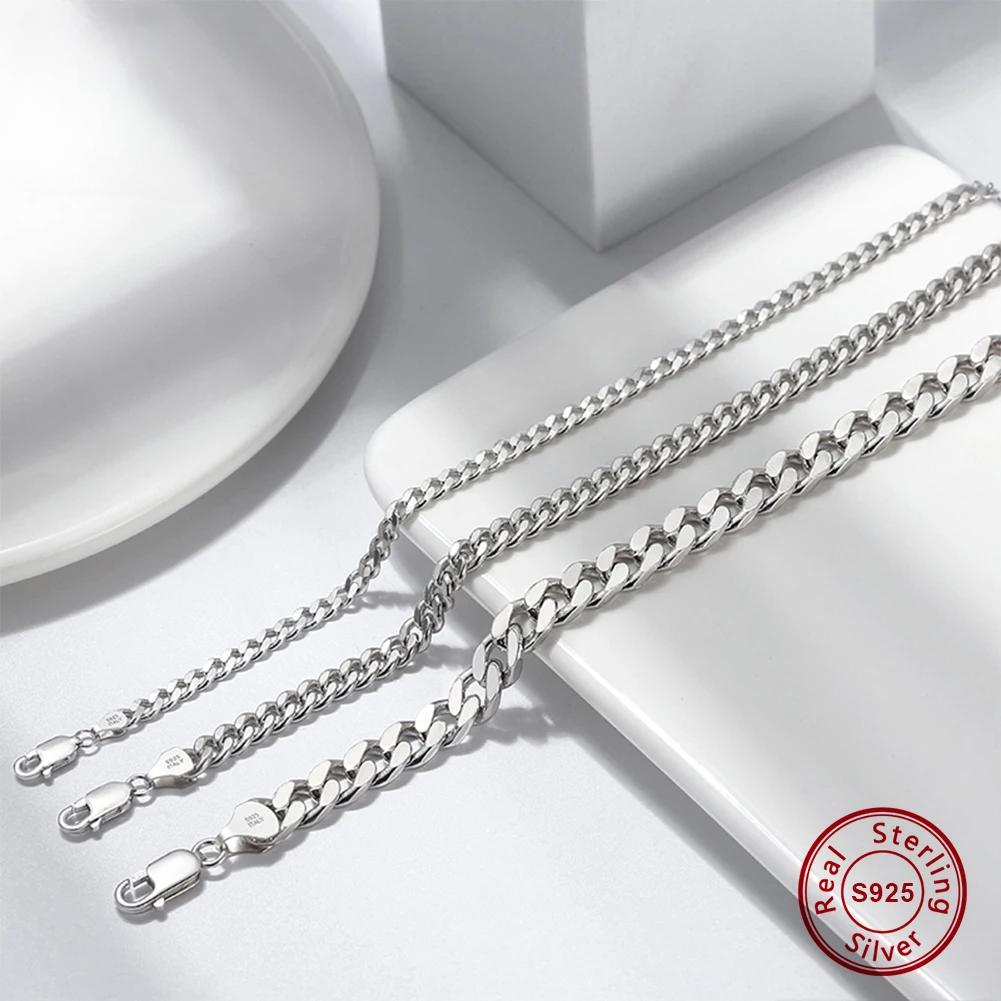 Браслет-цепочка из цельного серебра 925 пробы с кубинскими звеньями, 3,6/5/7 мм, браслет-цепочка с бриллиантовой огранкой, родиевое ювелирное изделие SB104