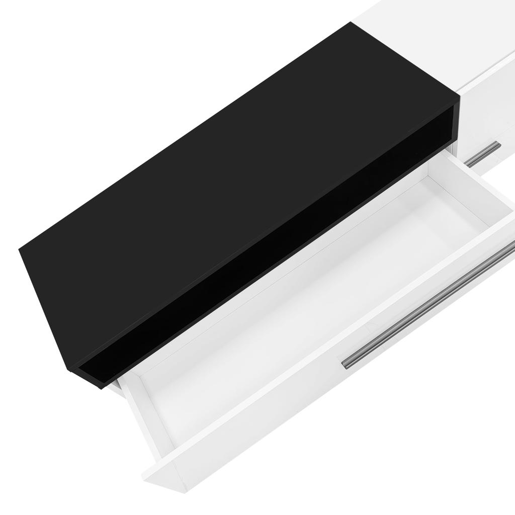 High Gloss, TV Board Lowboard Drawer, Door Open Compartment, Elegant TV Stand Television Up To 70 Inches, Dining Room, 170cm, White & Black