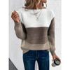 Elegant Three-color Patchwork Sweater Women Daily Commuter Casual Loose Jumpers Female Autumn Winter Knitted Thickened Warm Tops