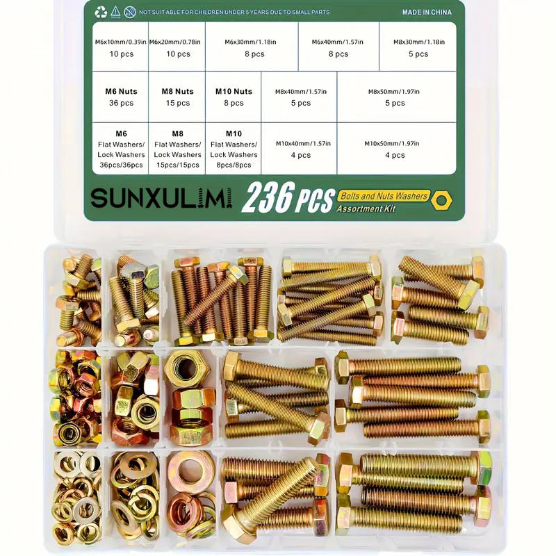 236pcs M6M8M10 heavy bolt classification kit Grade 8.8 alloy steel Hex screw nut and washer sleeve.-636pcs Grade 8 bolt classifi