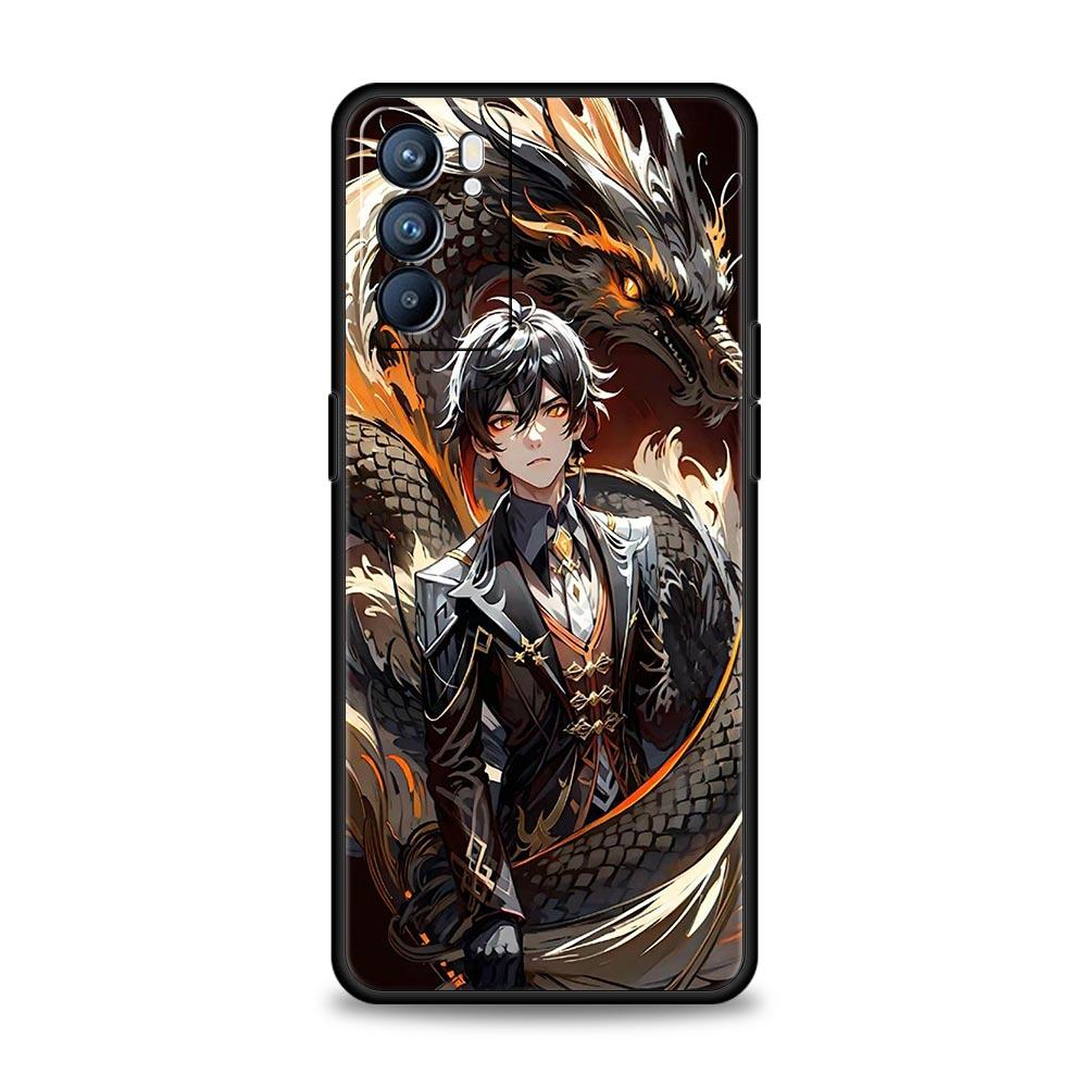 Чехол Для Oppo A54 A53 A52 A9 A15 A95 A17 A16 A76 A74 A57 Find X6 X5 Reno8 Reno7 Reno6 Pro 5G Обложка Genshin impact дракон Genshin