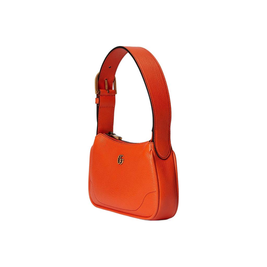 GUCCI Aphrodite Gold-Finish Double G Logo Zipper Closure Leather Underarm Bag Tote Shoulder Bag Women's Orange