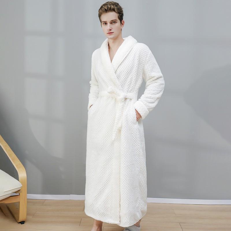 Thickened Extended Bathrobe Coral Velvet Pajamas Nightgown Night-robe for Couple Men Women Homewear