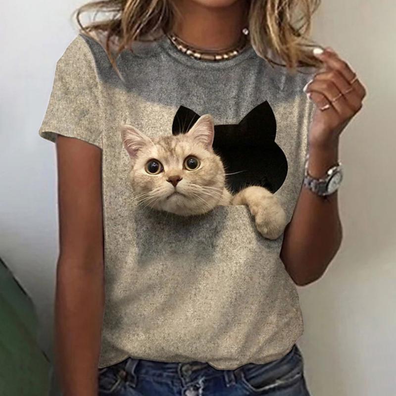 Модная женская футболка с принтом 3D Kawaii Cat, футболки, топы 2022 года, новая футболка с коротким рукавом Harujuku Animal, свободная женская одежда больших размеров