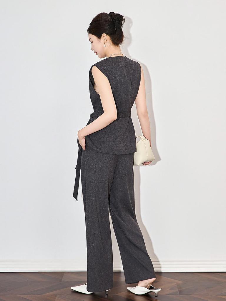 South Oil Модный льняной жилет на шнуровке и комплект брюк широкого кроя