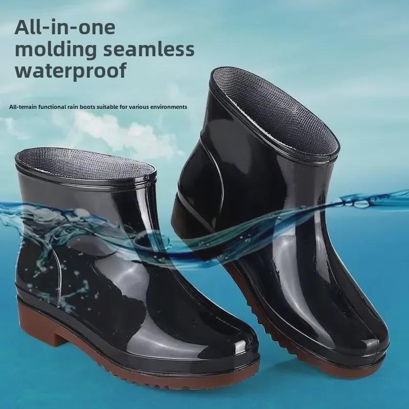 Мужские водонепроницаемые нескользящие теплые резиновые дождевые ботинки с утолщенным низким верхом