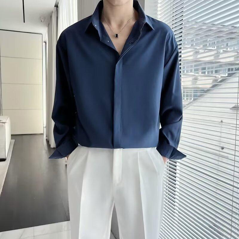 Autumn Light Mature Style Cuban Collar Lazy Drape Long Sleeved Shirt Men'S Loose Shirt 2024