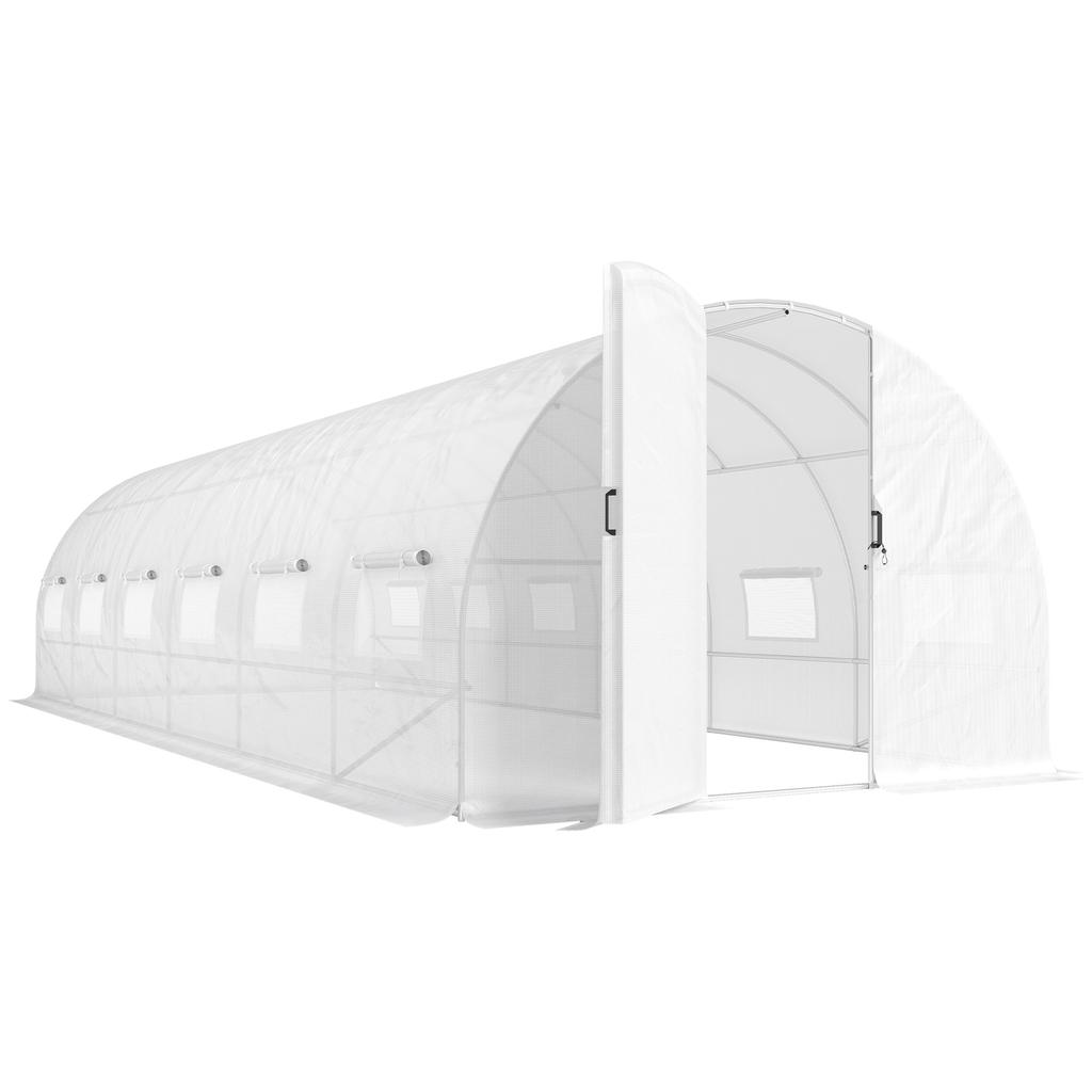 Garden Tunnel Greenhouse 24m² Garden Tunnel Greenhouse With Doors And 12 Windows With Mosquito Nets 295x798x199cm White