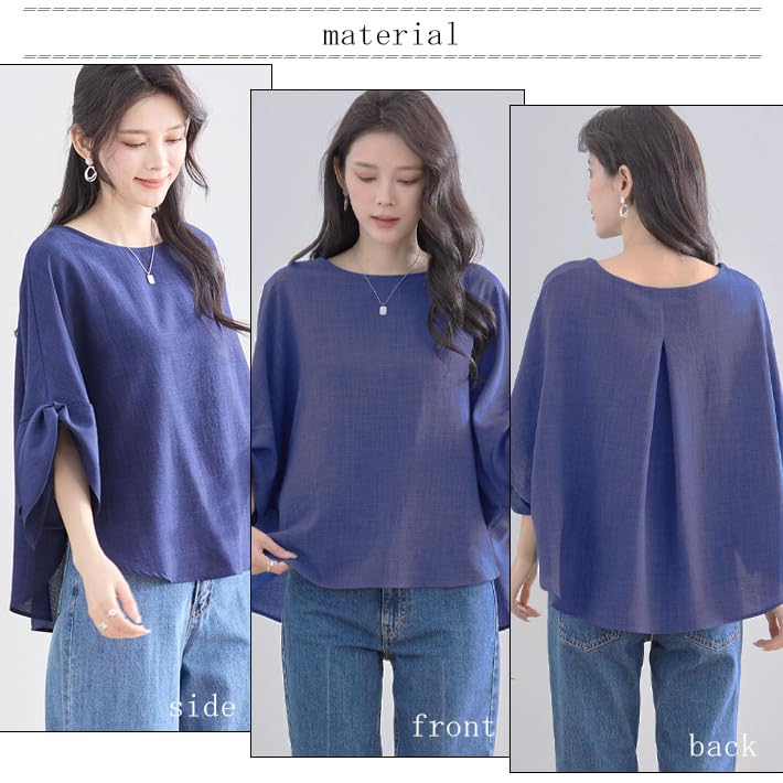 AICA Туника Лента Круглый Объемный Свободный Плюс Однотонный Один Размер Белый Женская А-силуэта Блузка, Пуловер, Расклешенная, Рукава, Горловина, Рукава, Рукава 3/4,