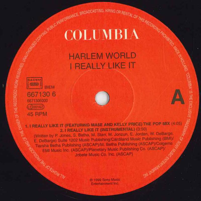 12inch Record HARLEM WORLD - I Really Like It 6671306 Columbia 1999 Europe Rap & Hip-Hop/R&B Used