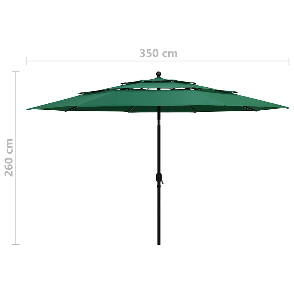 3 Layer Green Sun Umbrella with Aluminum Pole 3.5 m