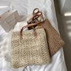 Square Hollow Straw Beach Bag Handmade Woven Shoulder Bag Rattan Shopping Travel Bag Bohemian Summer Vacation Casual Tote