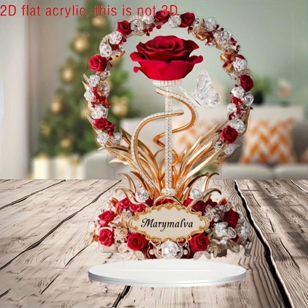 Acrylic Rose Flower Ornaments Butterfly Crystal MOM Gifts Home Decor Desk Decoration Mother's Day