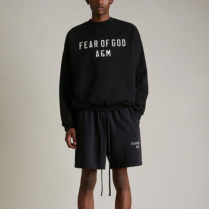 Fear of God Essentials Тяжелые Флисовые Футбольные Шорты Черные Мужские Низ 160HO244310F