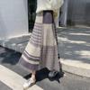 Autumn Winter Warm Knit Skirt Women Long Korean Fashion Vintage A-line Swing High Waist Retro Pleated Skirt Plus Size