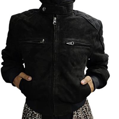 Женская натуральная кожа ягненка, новая черная замша, байкерская куртка, куртка Cafe Racer, с молнией и карманом, | Одежда для вечеринок, куртка для повседневной носки, подарок для нее