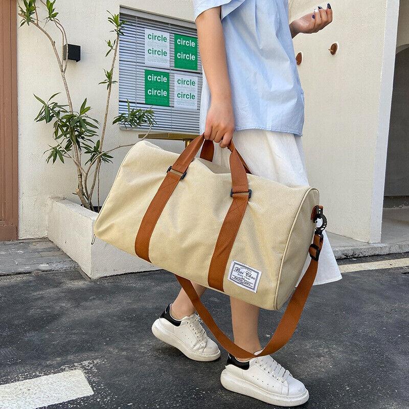 Canvas Travel Duffle Bag Tote Waterproof Lugage Bag Sports Gym Large Bag with Shoe Pocket Leisure Weekender Overnight Bag