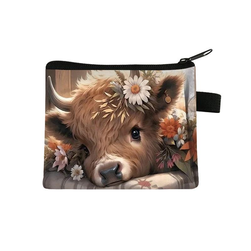 Highland Cow Coin Purse Cute Mini Storage Wallet Short Portable Wallet Key Card Holder