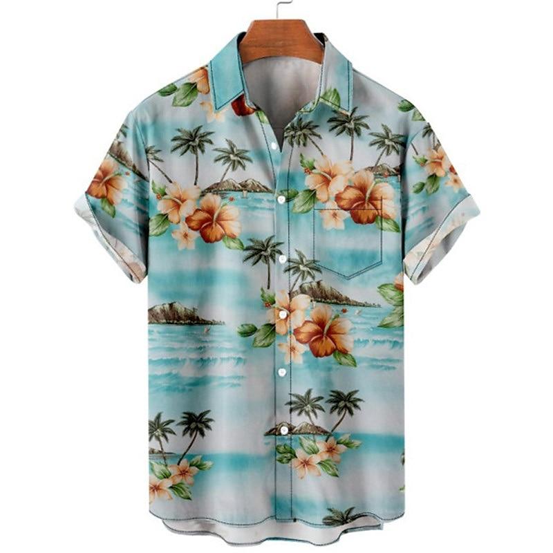 Гавайская рубашка, Леопардовый принт, Повседневный мужской топ с коротким рукавом и открытым лацканом, Модная рубашка Алоха