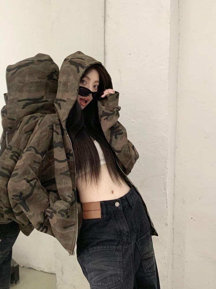 Women's Retro Camouflage Hooded Sweatshirt - Autumn 2024 Casual Slim-Fit Zipper Jacket