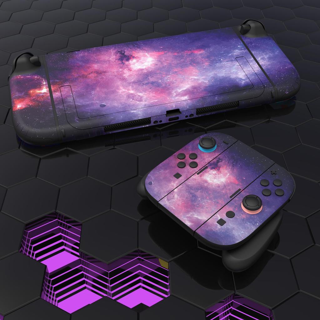 PlayVital Nintendo Switch 2 Console and Protective Sticker Set with Customizable Vinyl Dock Grip Stickers (2025) Joy-Con (2 Sets) Stickers, & [Nebula