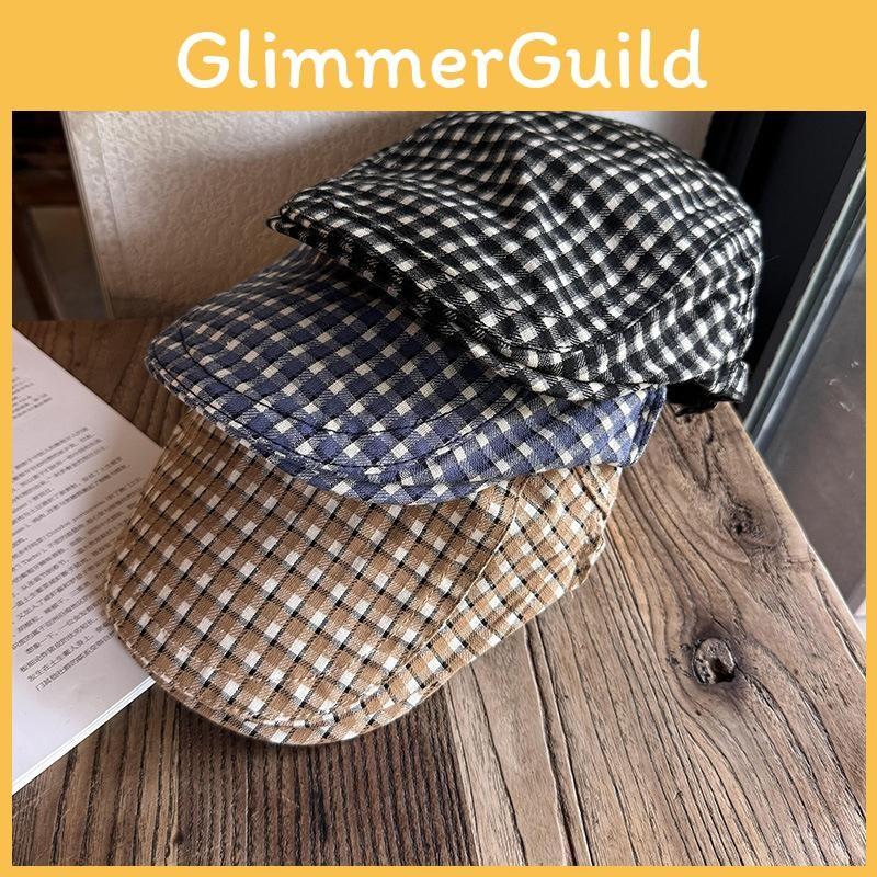 Pattern Checkered Retro Beret Hat For Women Breathable Sunshade Gift Headwear