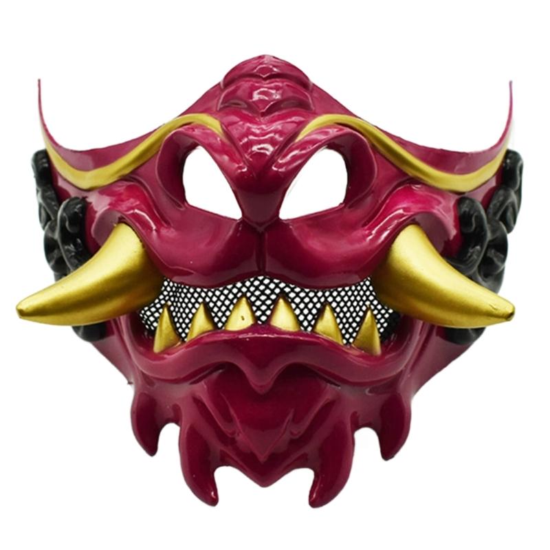Half Face Mask Halloween Cosplay Mask Masquerade Mask Party Mask Japanese Mask Devil Samurais Mask for Carnivals